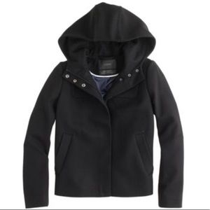 J Crew Black Wool Melton Hooded Bib Jacket